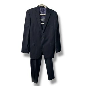 Saks Fifth Avenue Trim Fit Dark Gray Blue Wool Suit Jacket 42L Pants W35 - “Dale